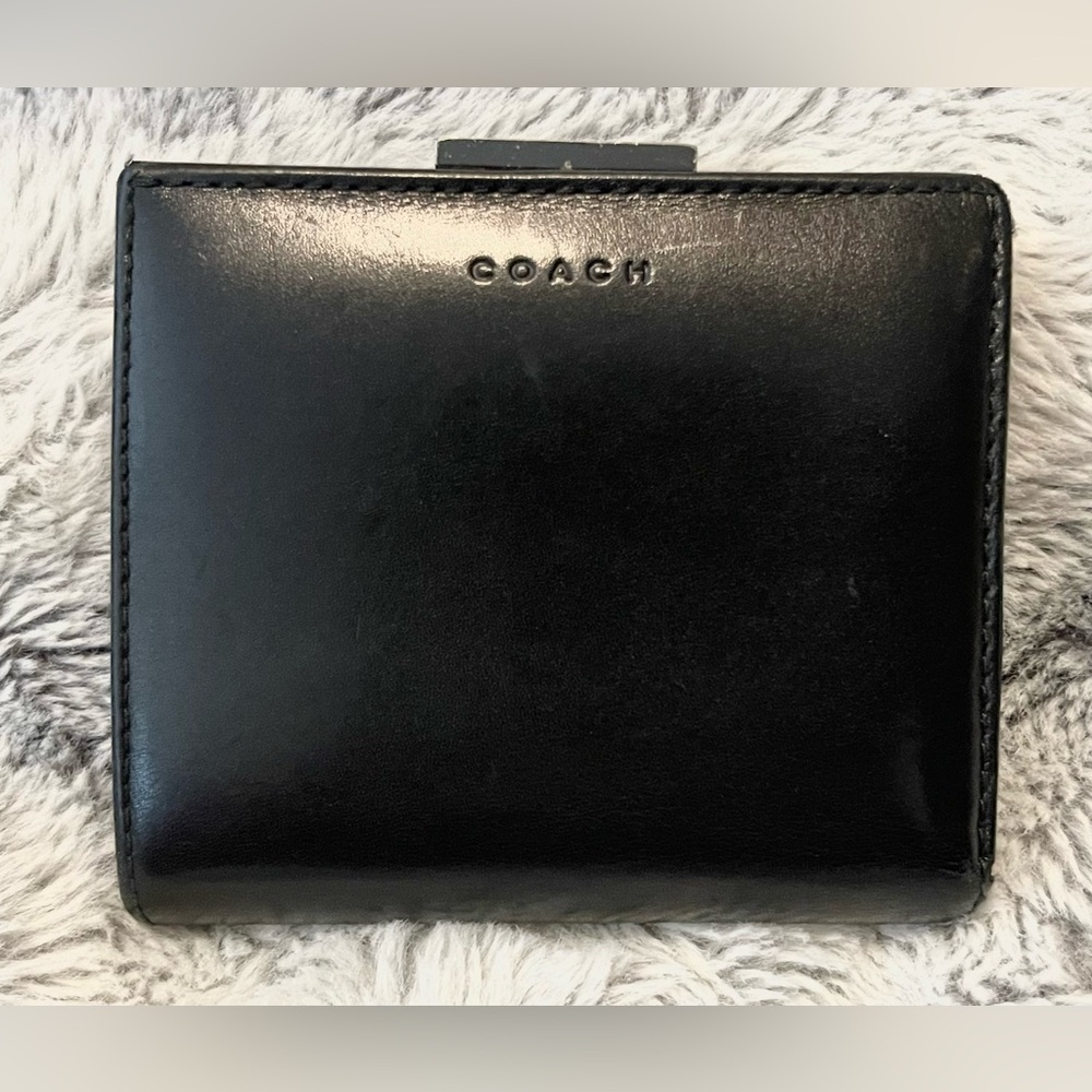 Vintage Coach Soft Black Leather Bi Fold Coin Purse Wallet Cards Bills